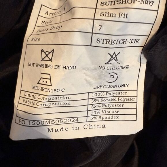 NWT The Suit Shop Navy Blue Dress Slacks Slim Stretch Fit 33 R - Picture 8 of 12